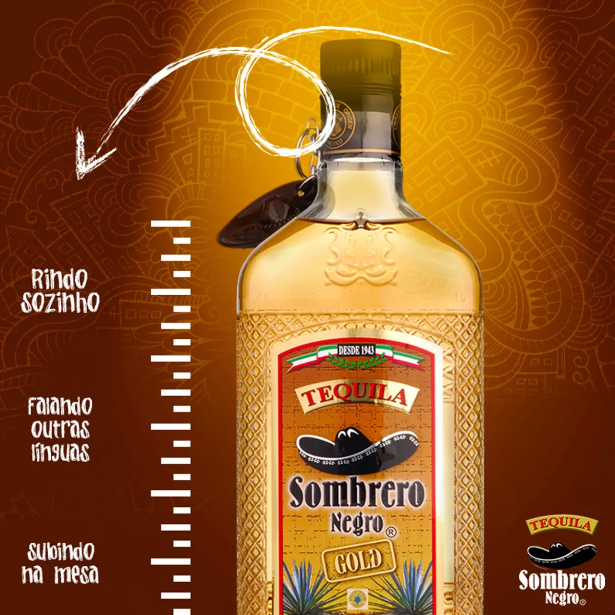 Tequila Gold Oro Botella 750 Sombrero Negro Importado Trex