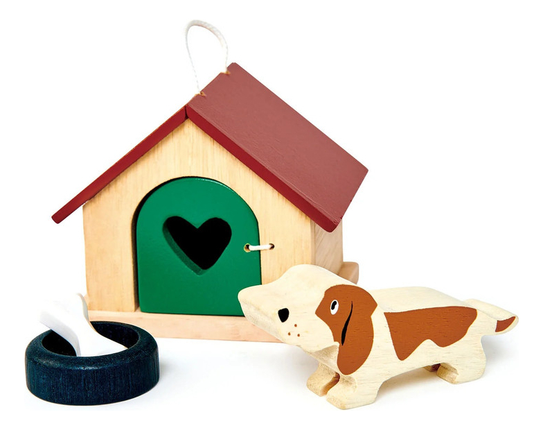 Set Perro Mascota Tender Leaf Casa Juguetes Madera Niño Tx