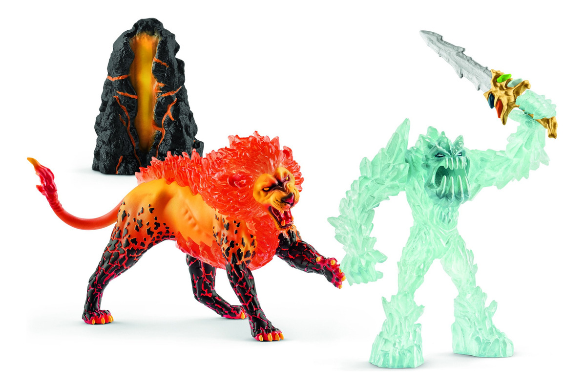 Batalla Monstruo De Hielo Vs León Fuego Schleich Eldrador Tx