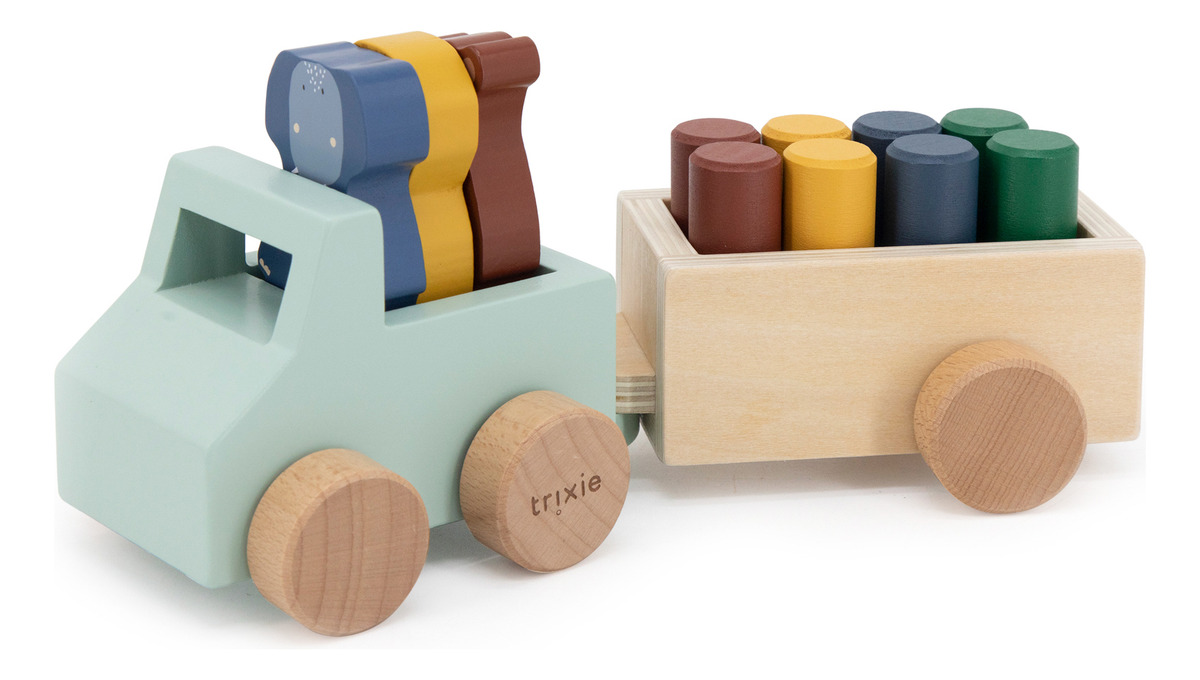 Juego Auto Zorra Coche Madera Remolque Animales Trixie Trex