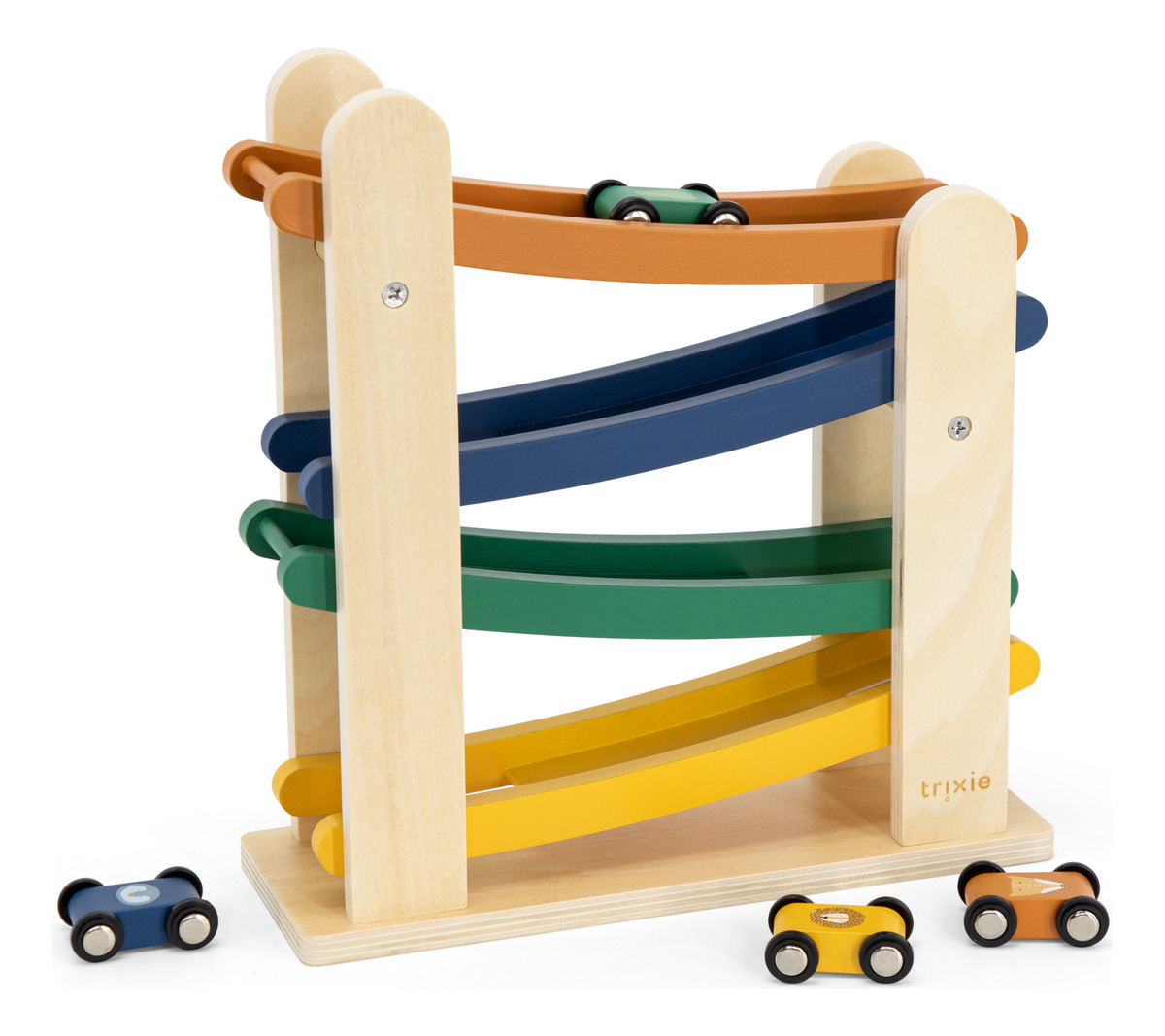 Pista Carreras + 4 Coches Madera Trixie Infantil Calidad Tx