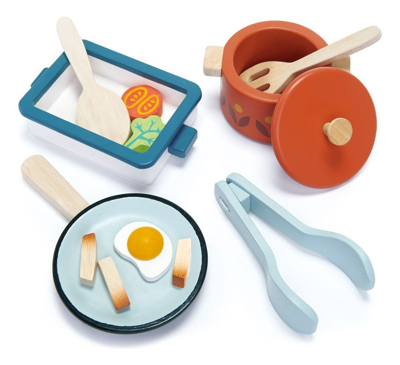 Tender Leaf Toys Olla Sarten Fuente + Accesorios Juguete Tx