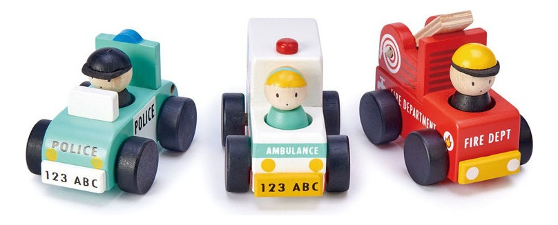 Tender Leaf Toys Autos De Madera Bombero Policia Ambulancia
