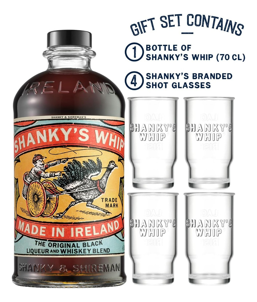 Shankys Shankys Whip Black Irish Whisky Liqueur + 4 Vasos
