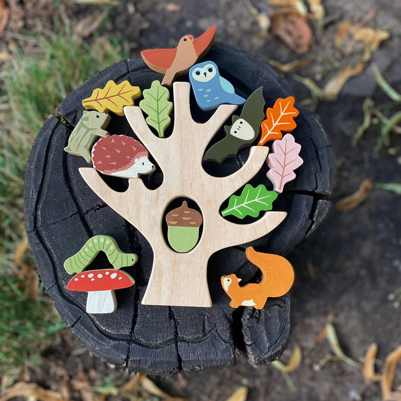 Juego Tender Leaf Bosque Apilable Árbol Con Animales Trex