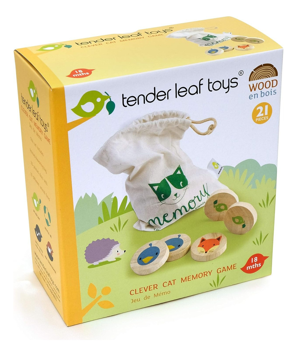 Memoria Gato Astuto Tender Leaf Juega Juguete Madera Niño Tx