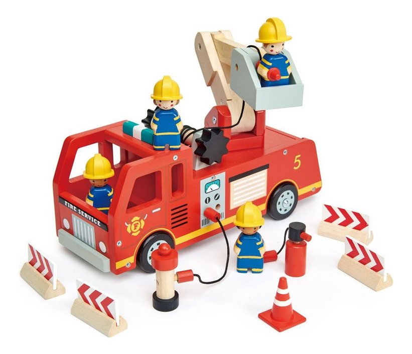 Tender Leaf Toys Camión De Bomberos Juguete Niños Madera Tx®