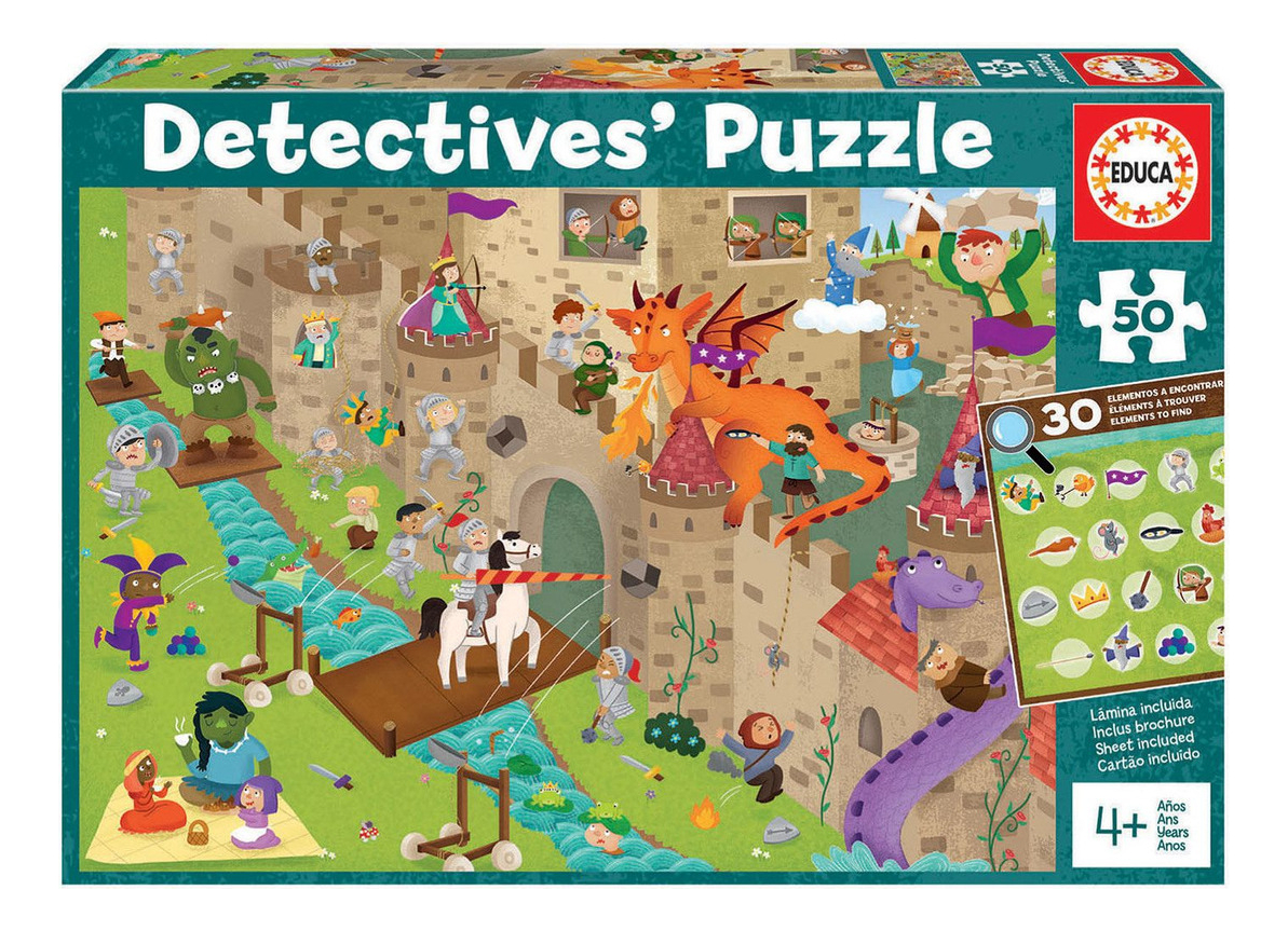 Set Puzzle Detective Castillo Dragones Rompecabezas Educa