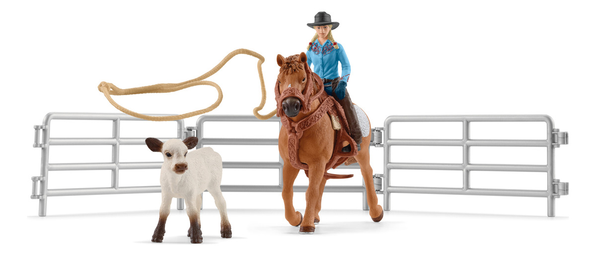 Set Team Roping Cowgirl Vaquera Ternero Schleich Farm World