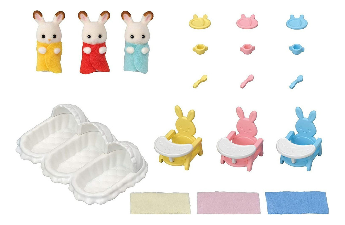 Sylvanian Families Set Trillizos Bebés Cuna Sillas Mantas Tx