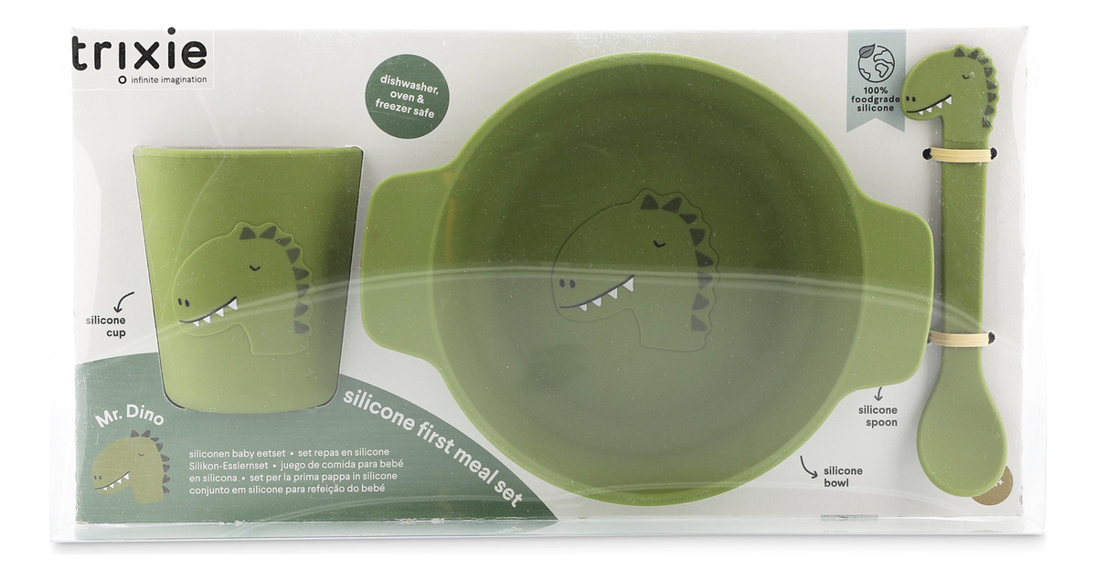 Set Alimentación Bebes Plato Vaso Cucharita Silicona Trixie