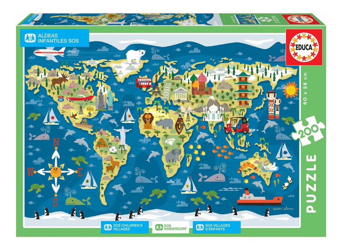 Puzzle 200 Piezas Mapamundi Aldeas Infantiles Rompecabezas ®