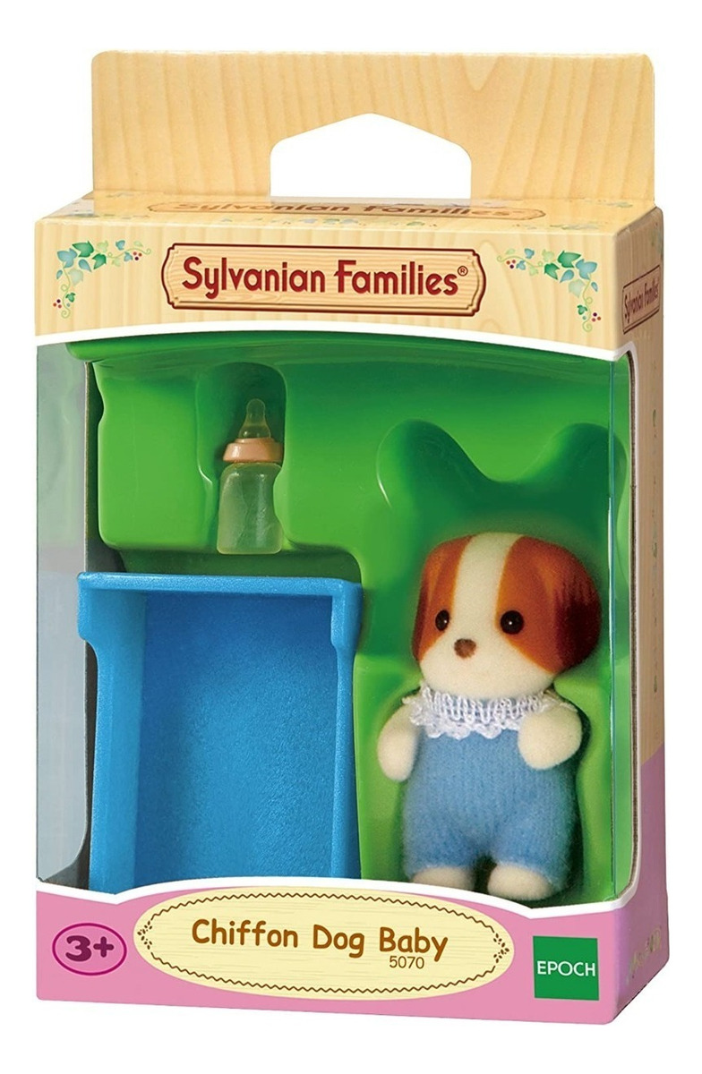 Sylvanian Families Perro Chiffón Bebé Cuna Mamadera Juguete