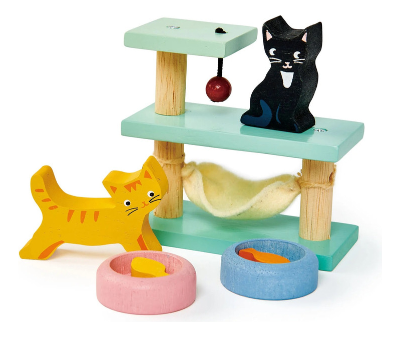 Set Gatos Mascota Tender Leaf Casa Juguetes Madera Niño Tx