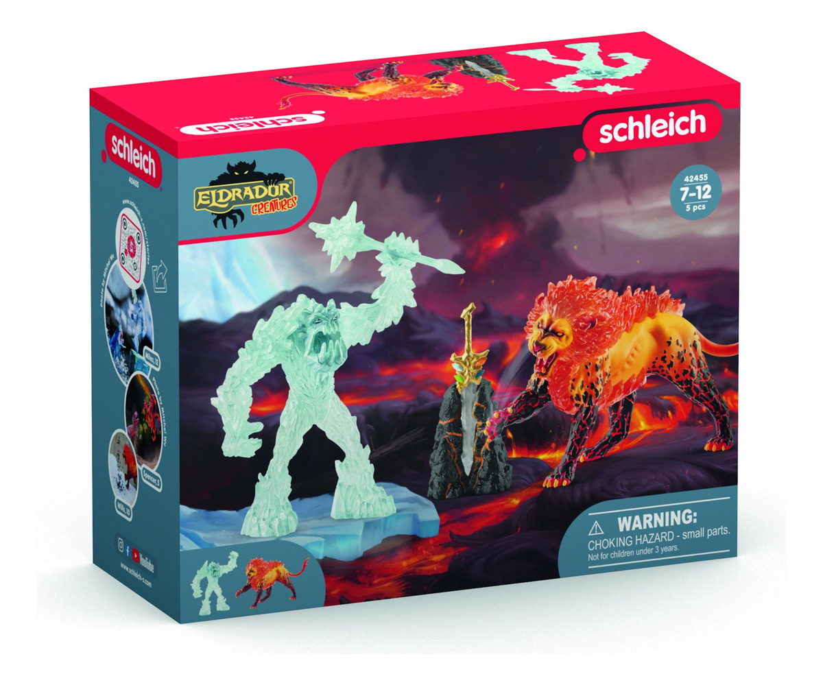 Batalla Monstruo De Hielo Vs León Fuego Schleich Eldrador Tx