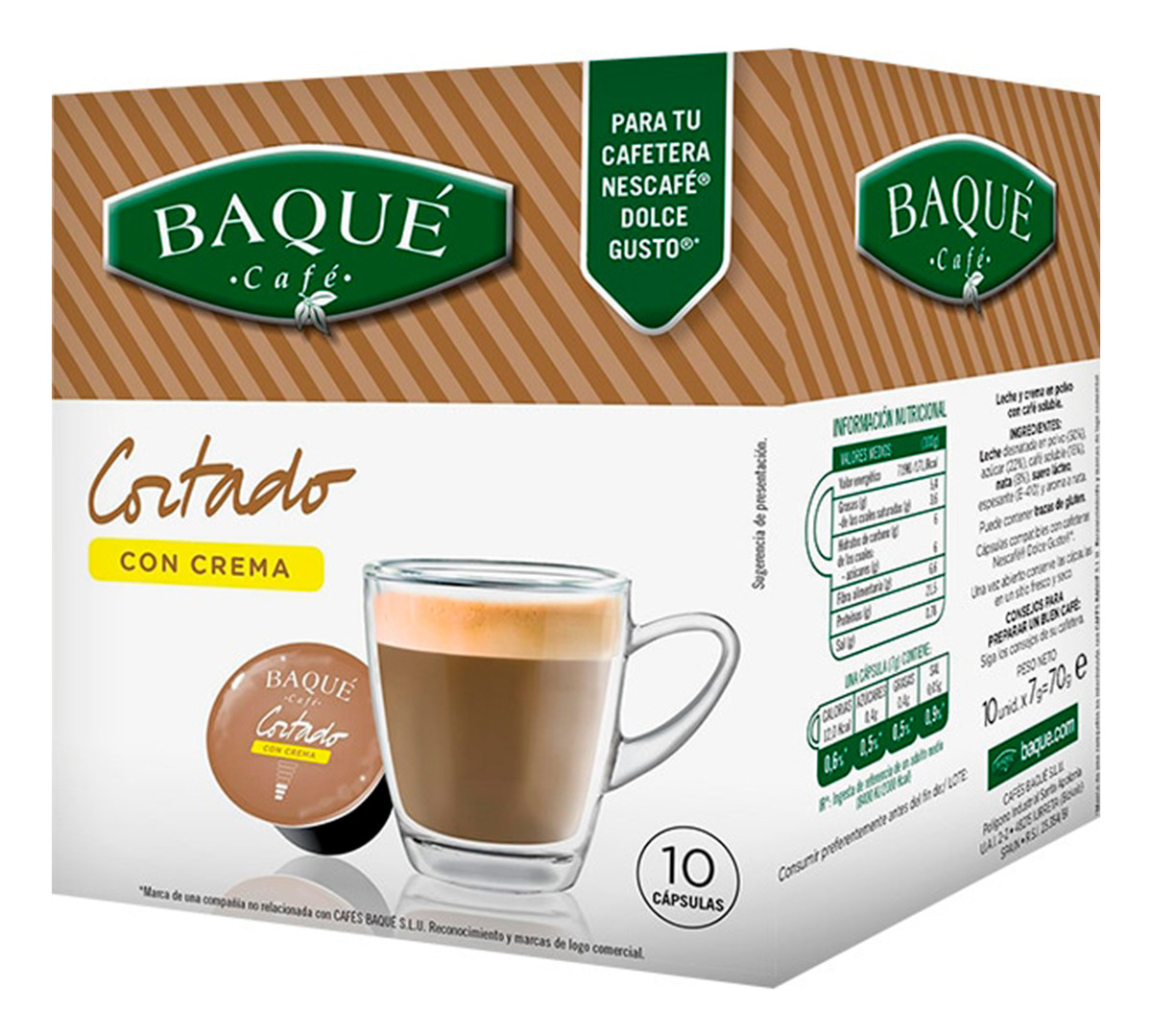 Capsulas Dolce Gusto Cortado C/ Crema Baque X10 Capsulas Tx