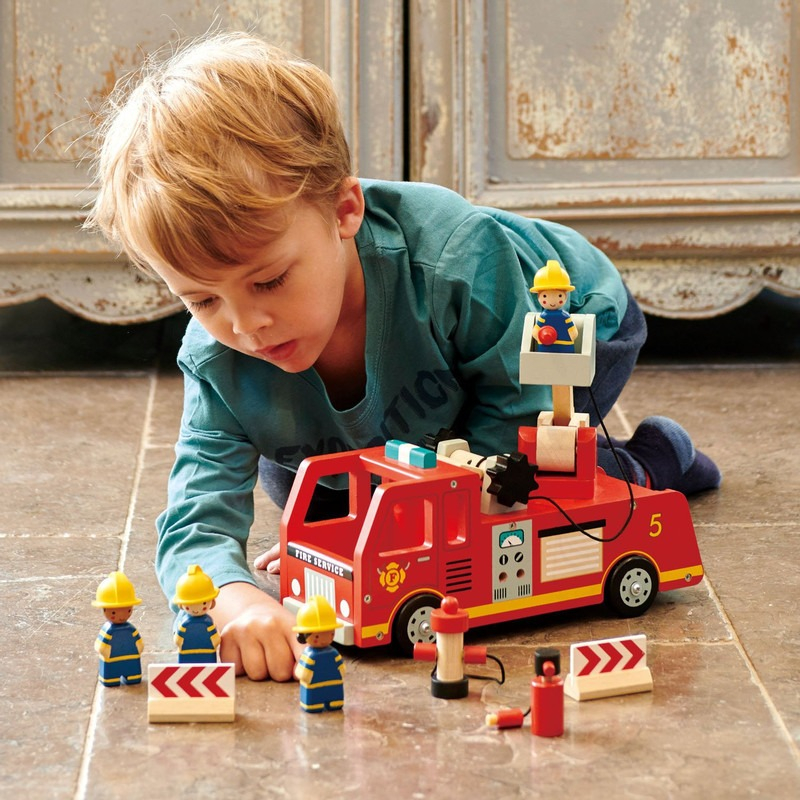 Tender Leaf Toys Camión De Bomberos Juguete Niños Madera Tx®