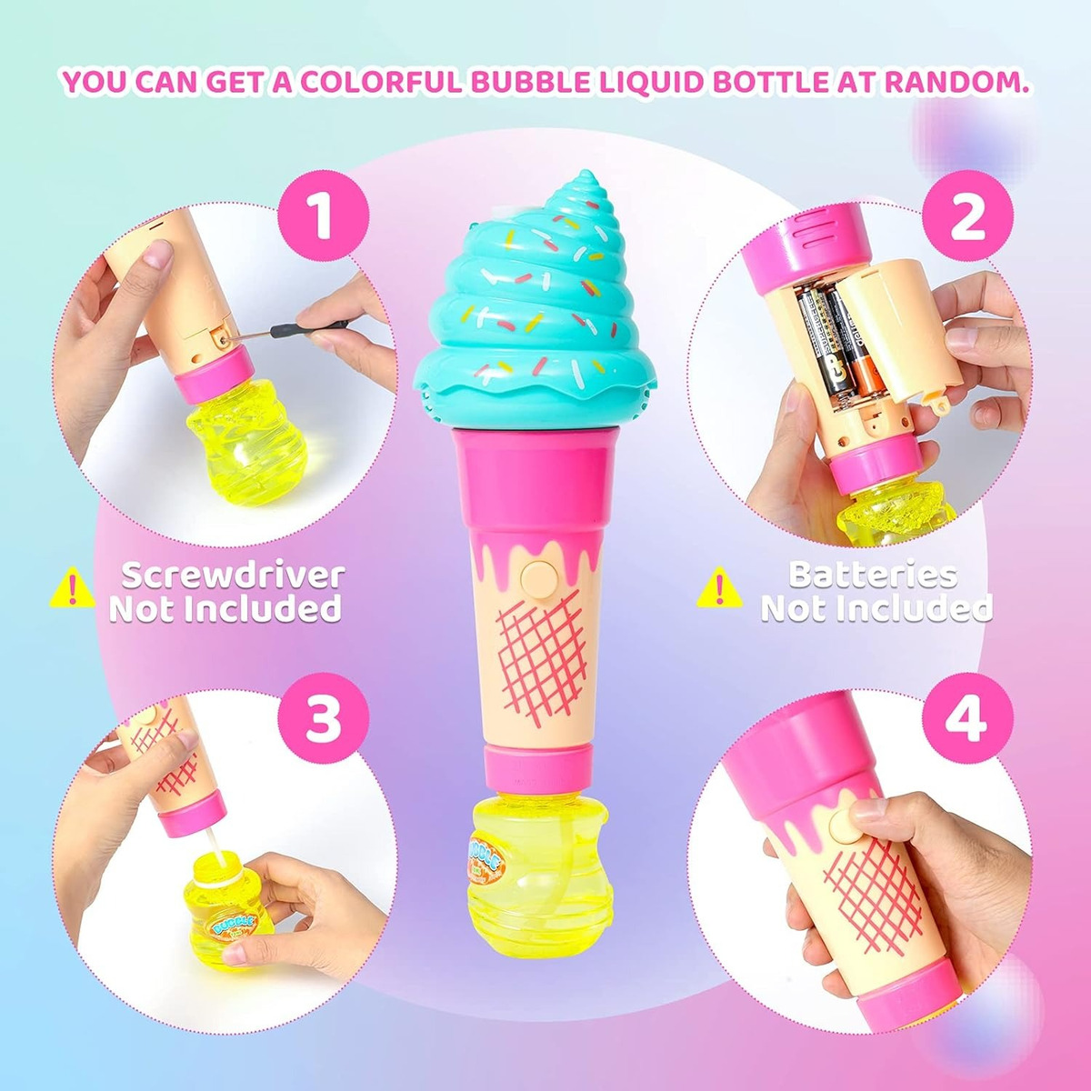 Bubujero Automatico Helado C/ Luz + Recarga Ja Ru Burbujas