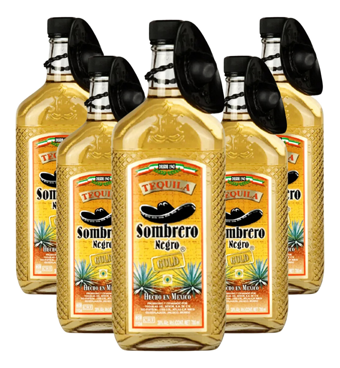 Tequila Gold Oro 750ml Sombrero Negro Pack X6 Botellas Trex