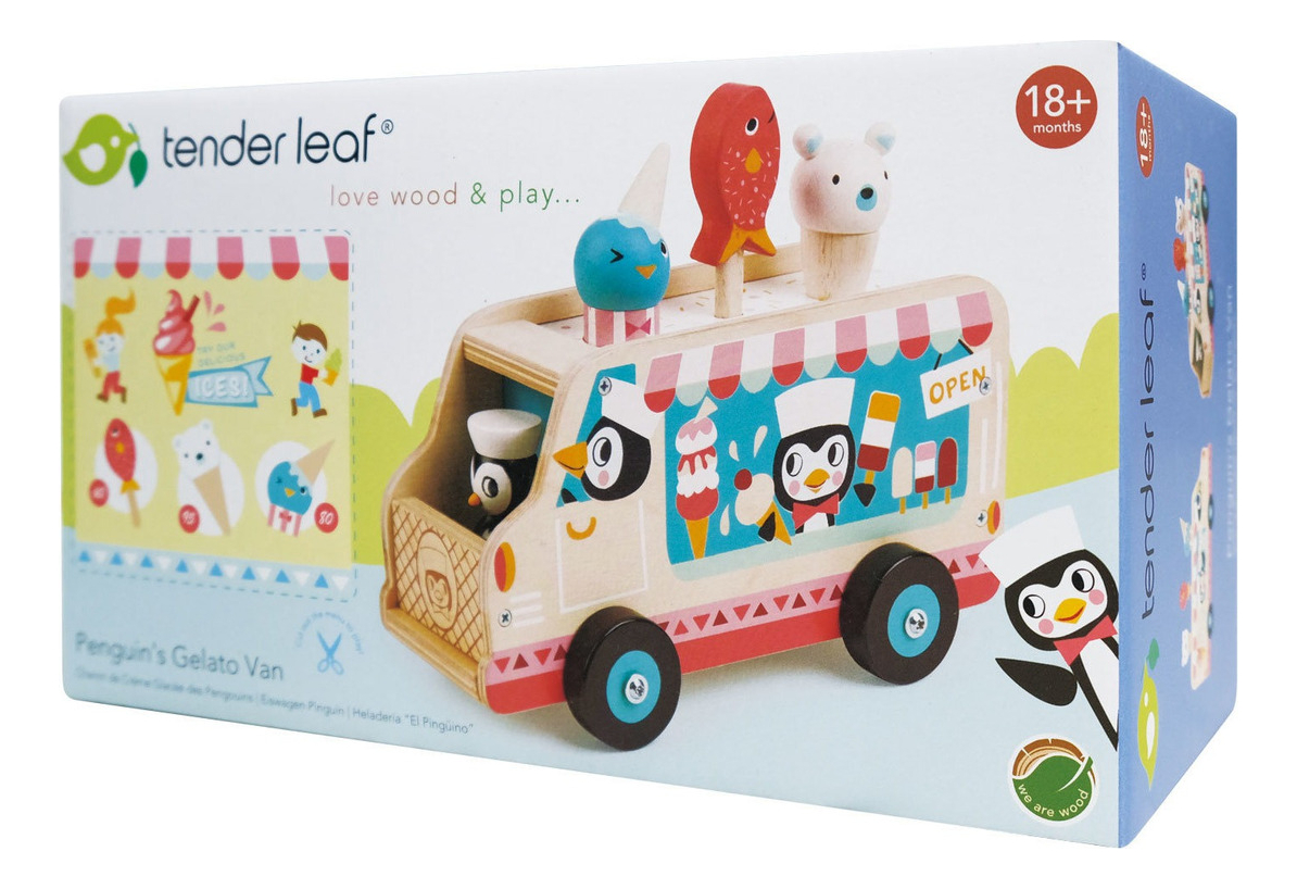 Juguete Camion Helado Pinguino Tender Leaf Madera Didactico