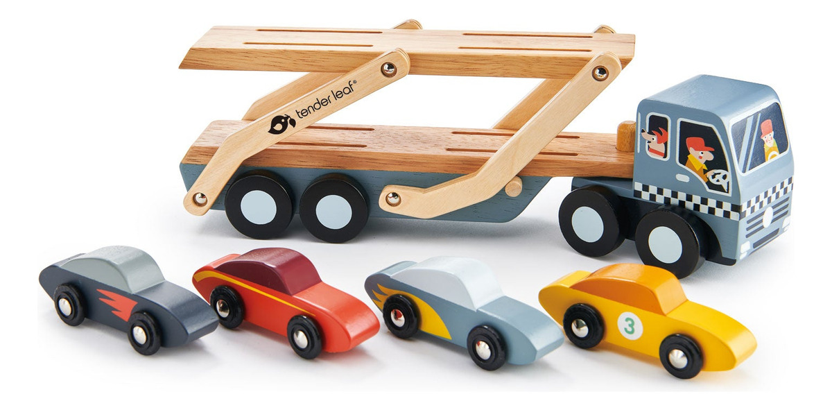 Juguete Camion Zorra + Autos Madera Articulado Tender Leaf