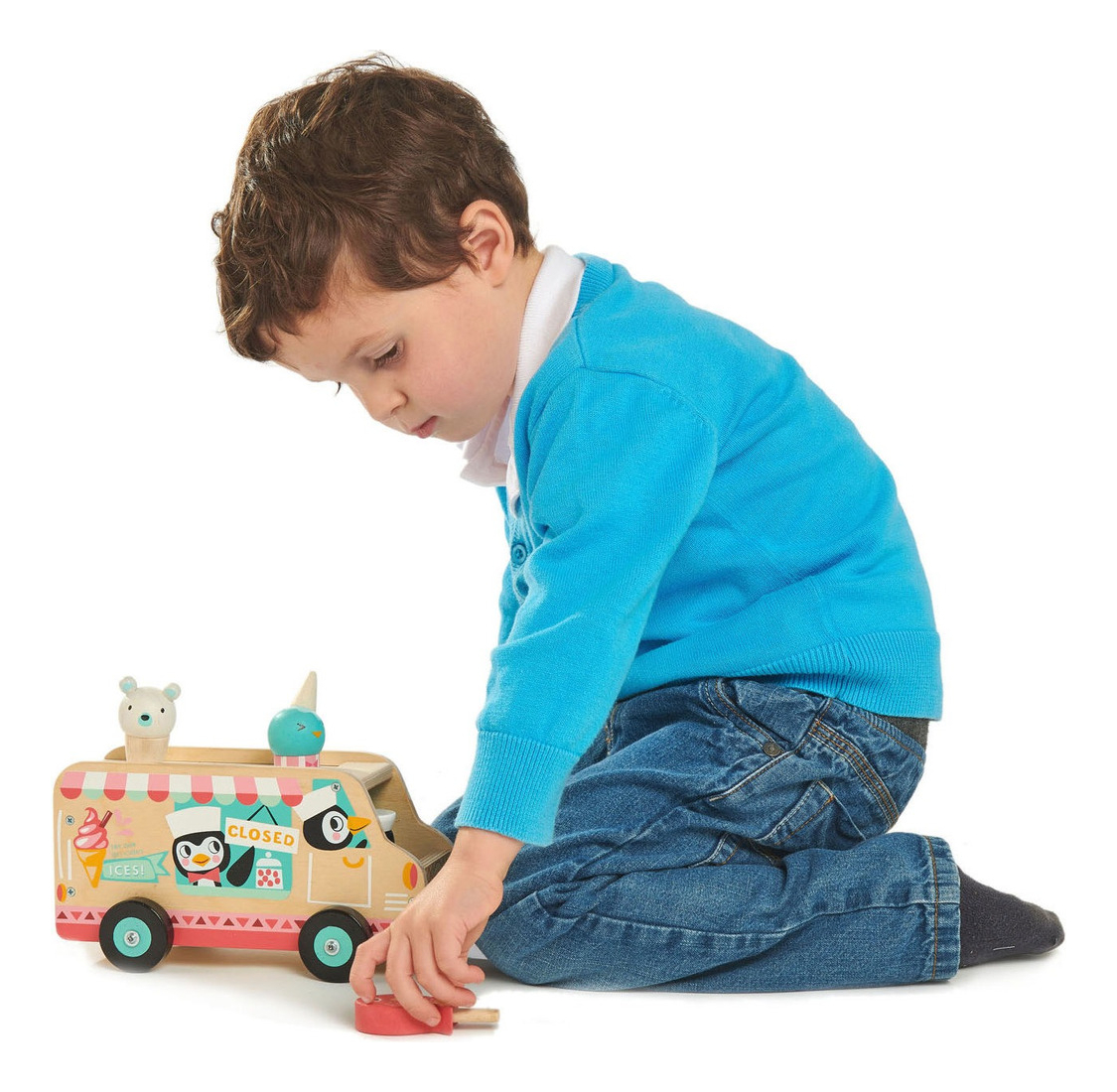 Juguete Camion Helado Pinguino Tender Leaf Madera Didactico