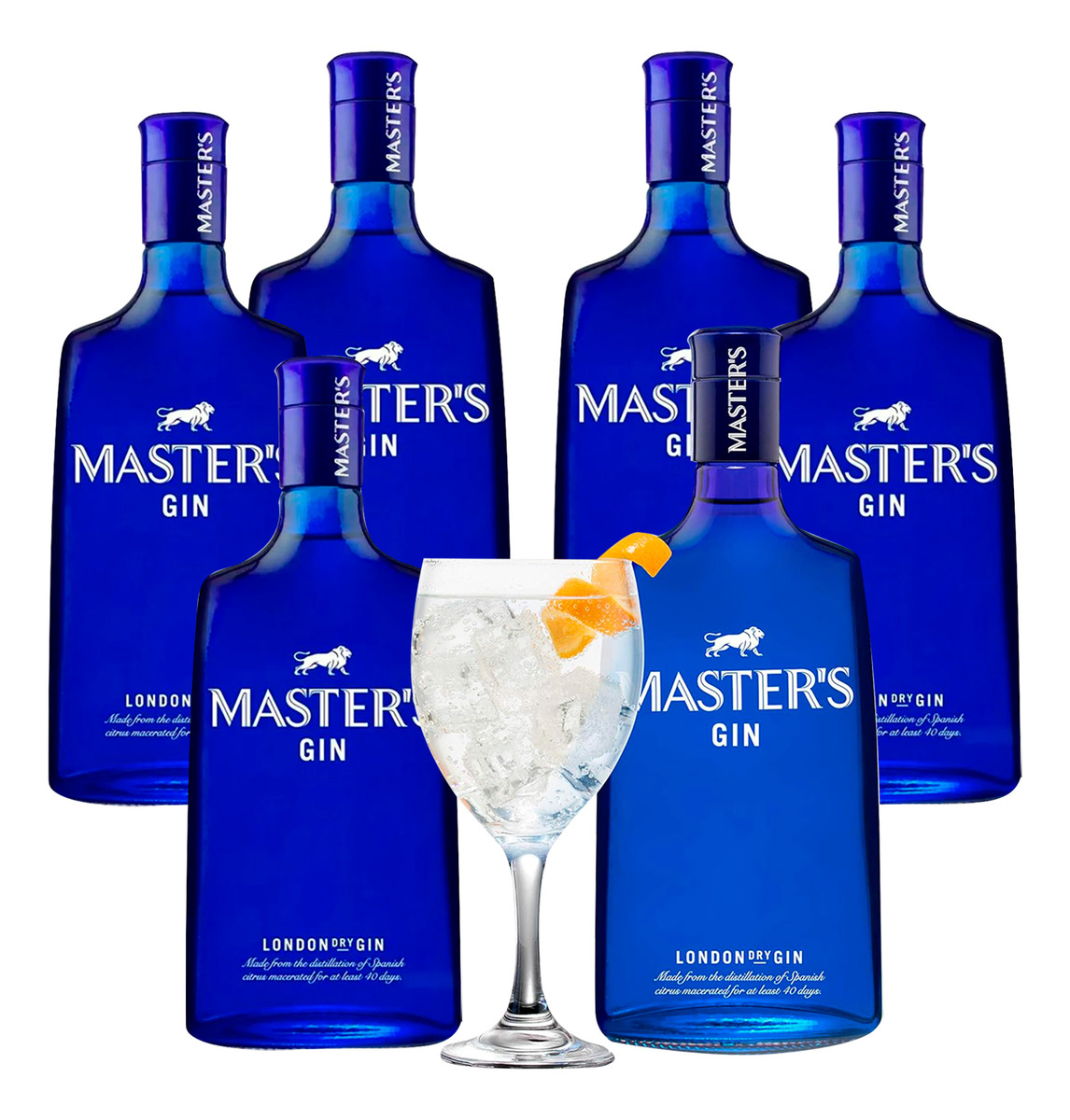 Gin Masters 700ml Pack 6 Botellas + 6 Copas Alcohol Promo Tx