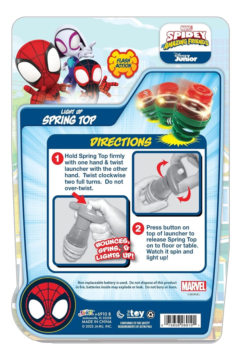 Trompo Juego Infantil C/ Luz Y Lanzador Disney Mickey Spidey