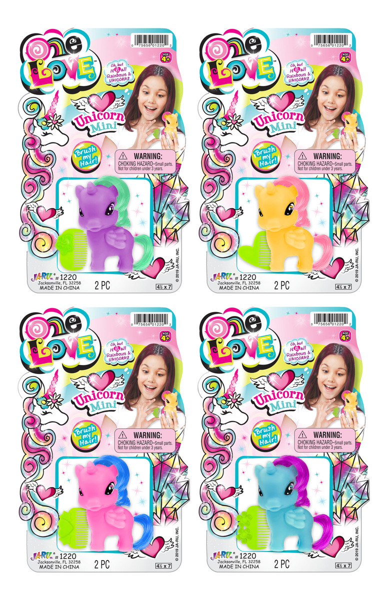 Muñeco Unicornio Mini Pelo + Peine Colores Ja Ru One Love Tx