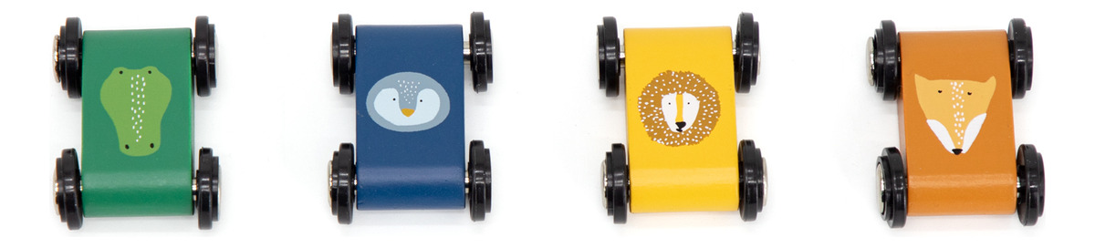 Pista Carreras + 4 Coches Madera Trixie Infantil Calidad Tx