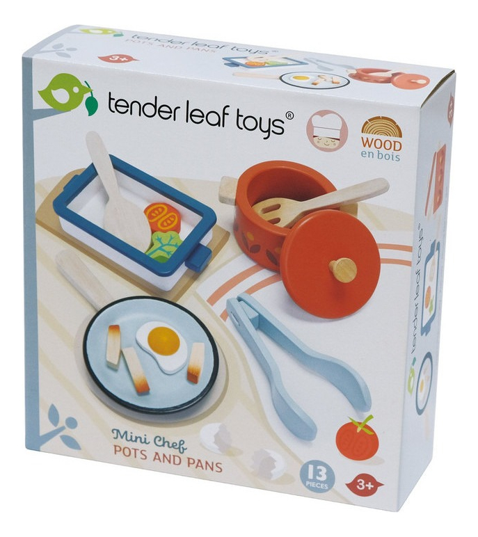Tender Leaf Toys Olla Sarten Fuente + Accesorios Juguete Tx