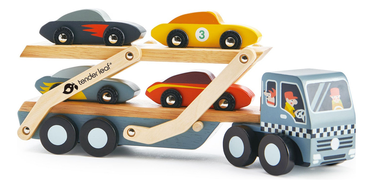 Juguete Camion Zorra + Autos Madera Articulado Tender Leaf