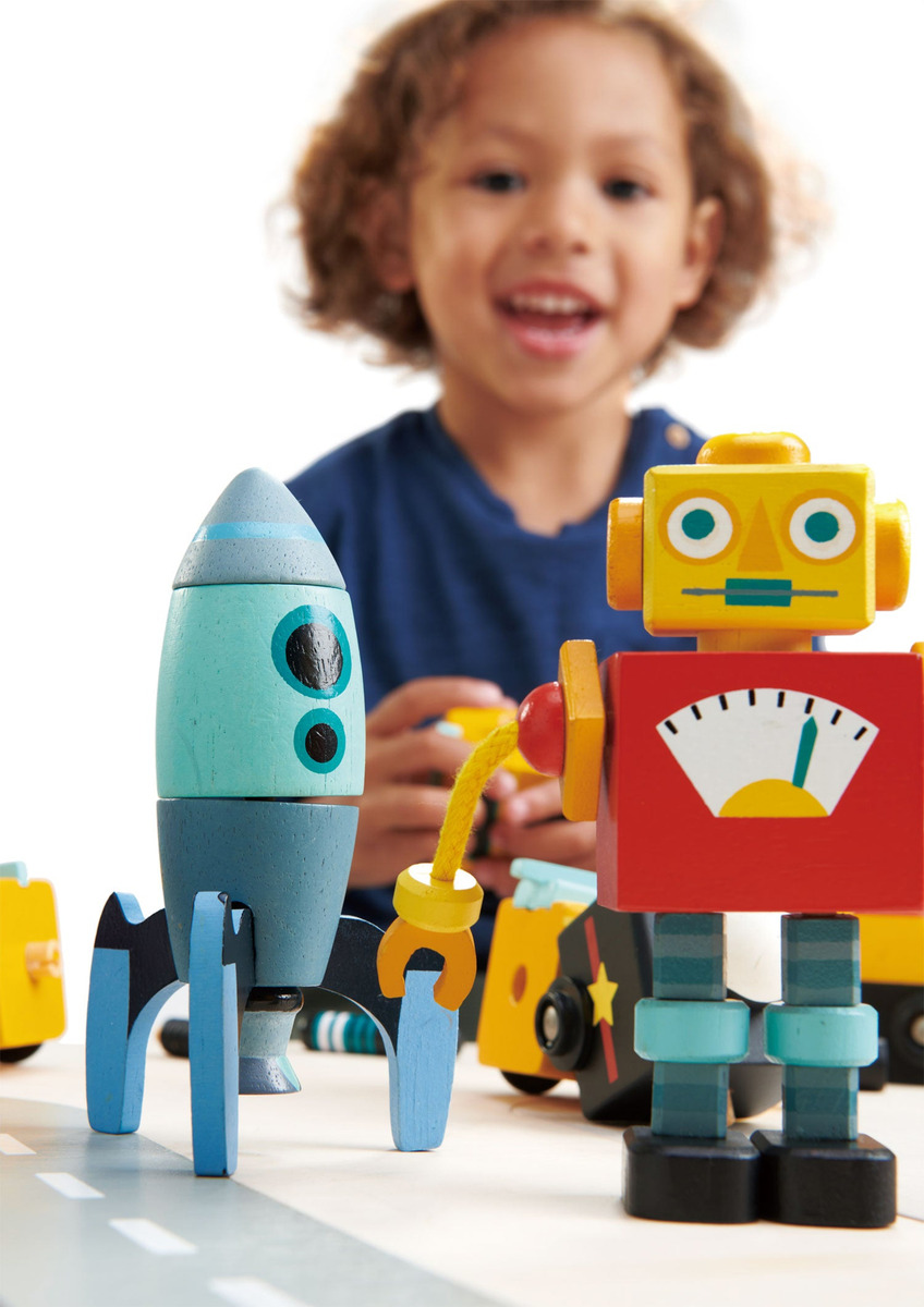 Juguete Robots Tender Leaf Toys Construccion Madera 17 Ps Tx