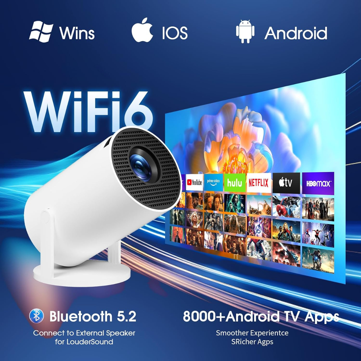 Proyector Android 11 Hd Hy300 Blanco 720p 8 Gb 1 Ram Trex