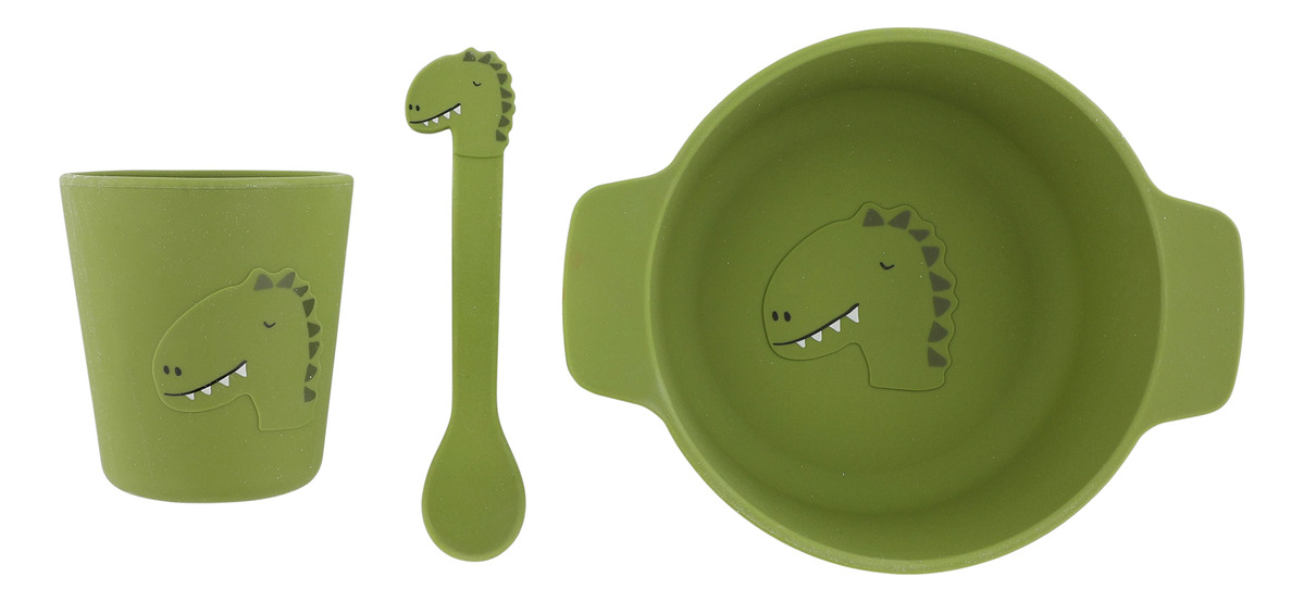 Set Alimentación Bebes Plato Vaso Cucharita Silicona Trixie
