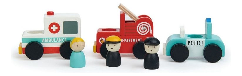 Tender Leaf Toys Autos De Madera Bombero Policia Ambulancia