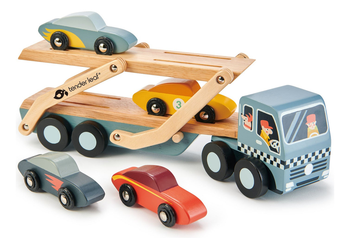 Juguete Camion Zorra + Autos Madera Articulado Tender Leaf