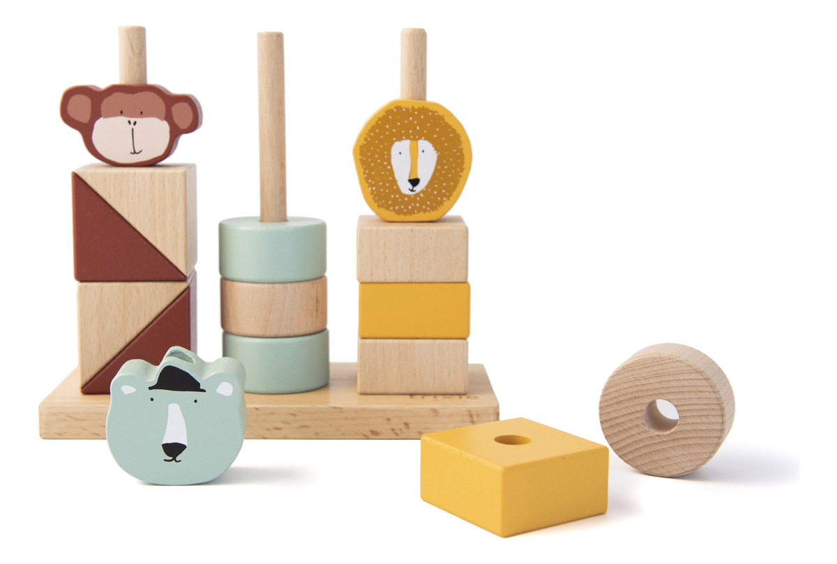 Bloques Apilable Madera Encastre Animales Didactico Bebe Trx