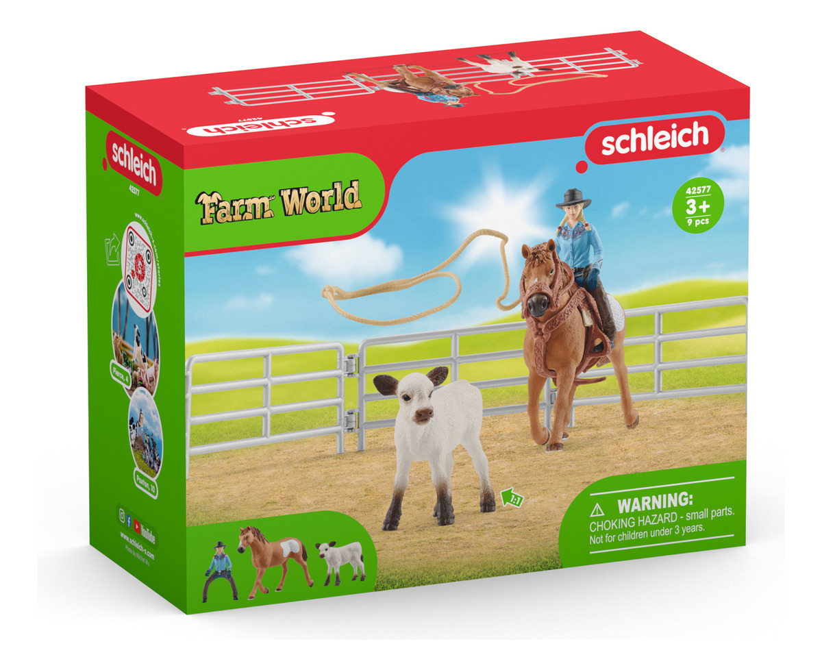 Set Team Roping Cowgirl Vaquera Ternero Schleich Farm World
