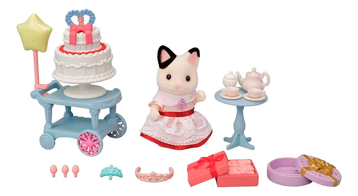 Sylvanian Families Fiesta Cumpleaños Gatita Pastel Globos Tx