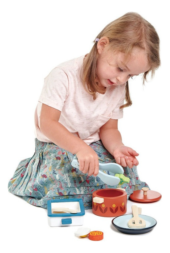 Tender Leaf Toys Olla Sarten Fuente + Accesorios Juguete Tx