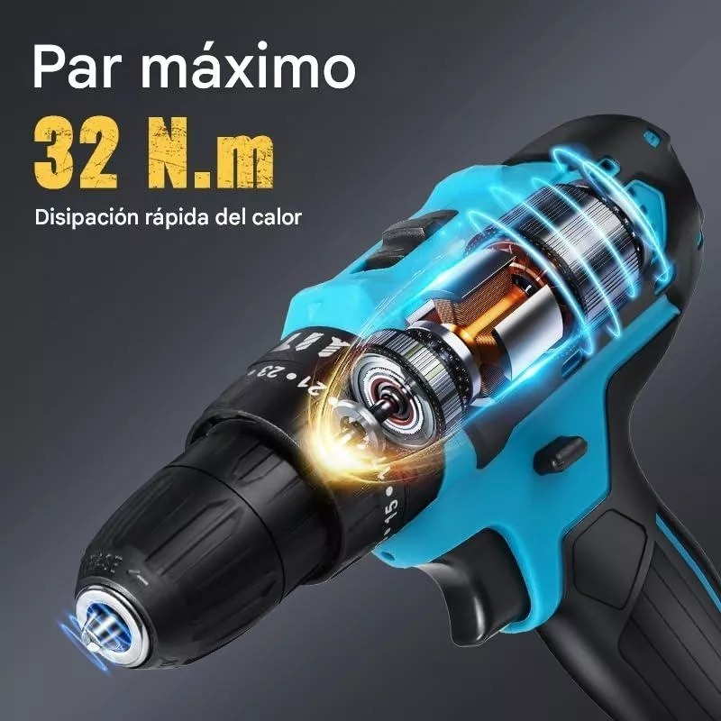 Taladro Inalambrico Percutor + 2 Baterias 24v + Kit Acc Trex