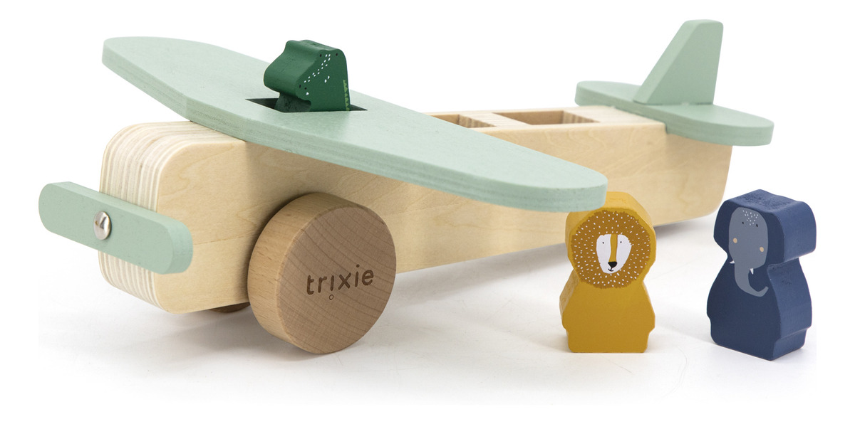 Avion Avioneta + Animales Madera Trixie Ruedas Infantil Tx