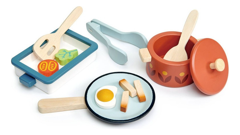 Tender Leaf Toys Olla Sarten Fuente + Accesorios Juguete Tx