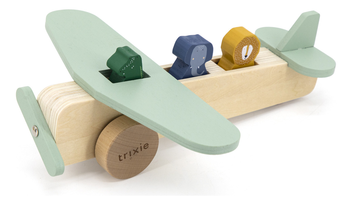 Avion Avioneta + Animales Madera Trixie Ruedas Infantil Tx
