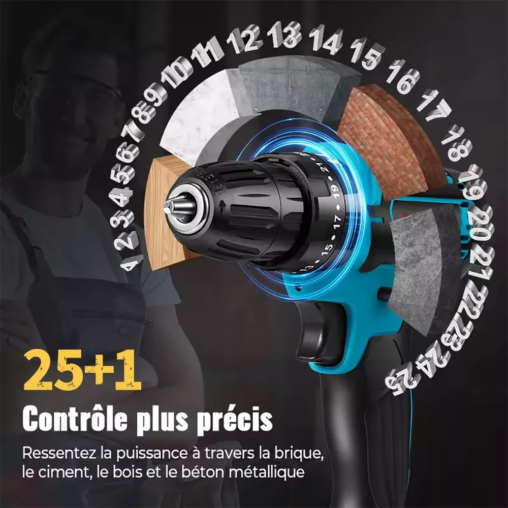 Taladro Inalambrico Percutor + 2 Baterias 24v + Kit Acc Trex