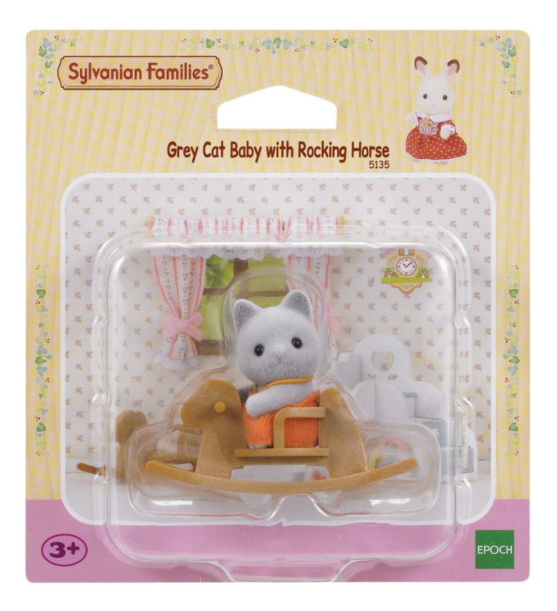 Sylvanian Families Bebé Gato Gris Con Caballo Mecedora Trex