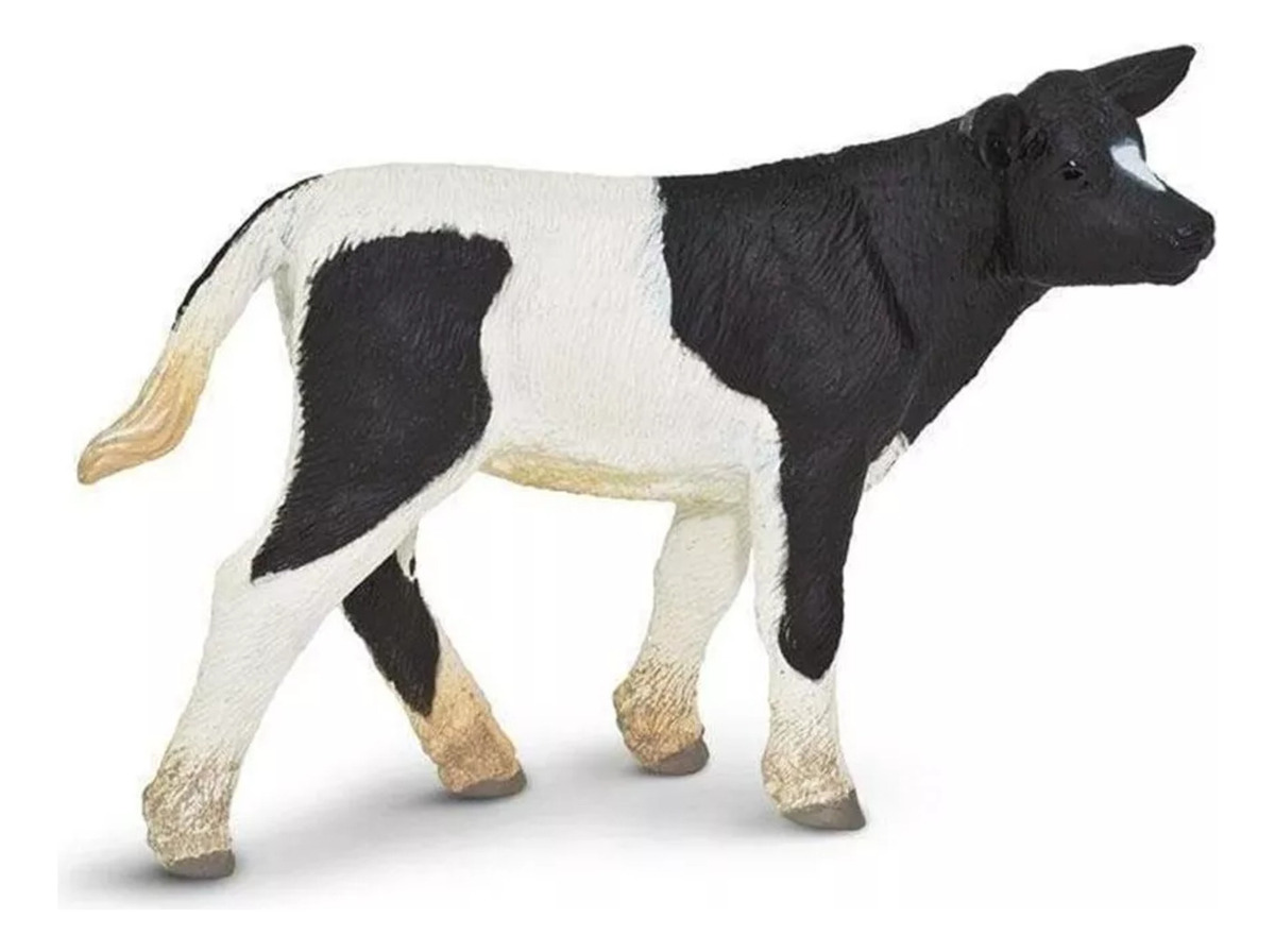 Figura Realista Ternero Holstein Blanco Negro Granja Safari