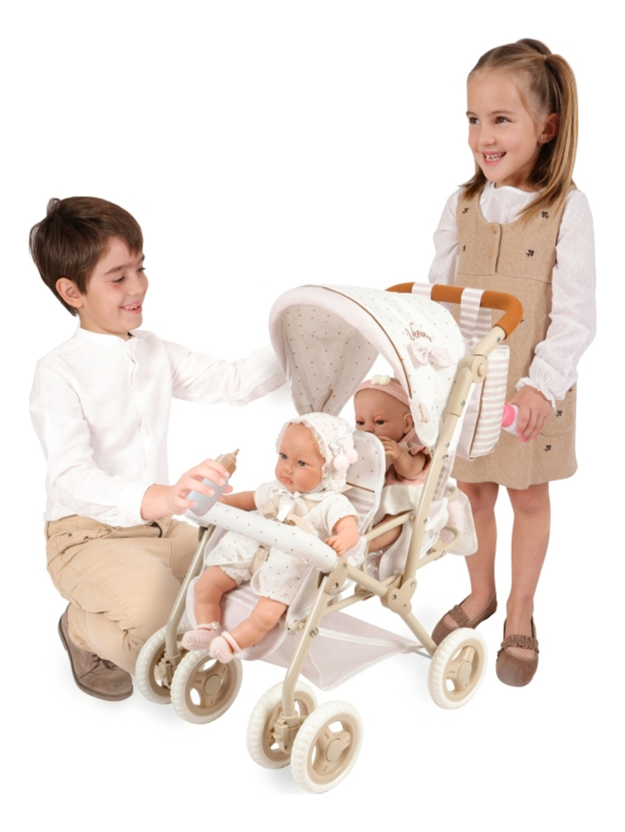 Coche Muñecas Cochecito Gemelar De Cuevas Plegable Doble Trx