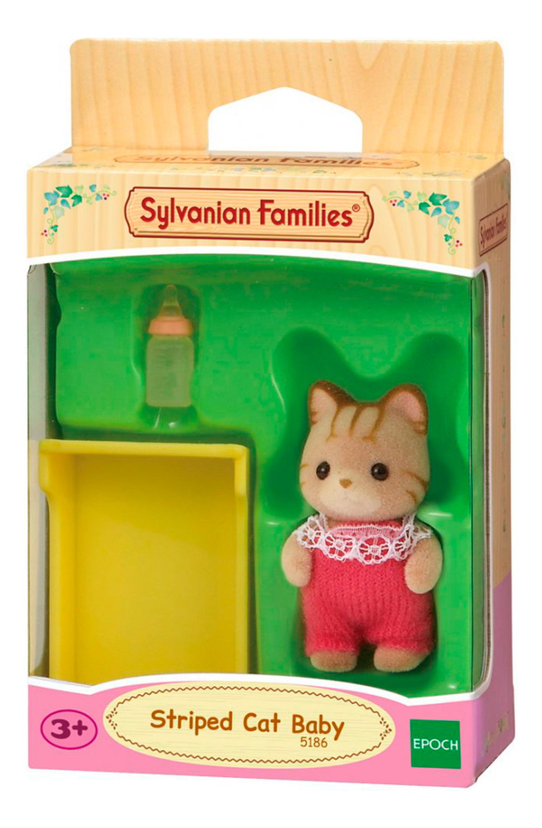 Sylvanian Families Gato Atigrado Bebé Cuna Mamadera Juguete